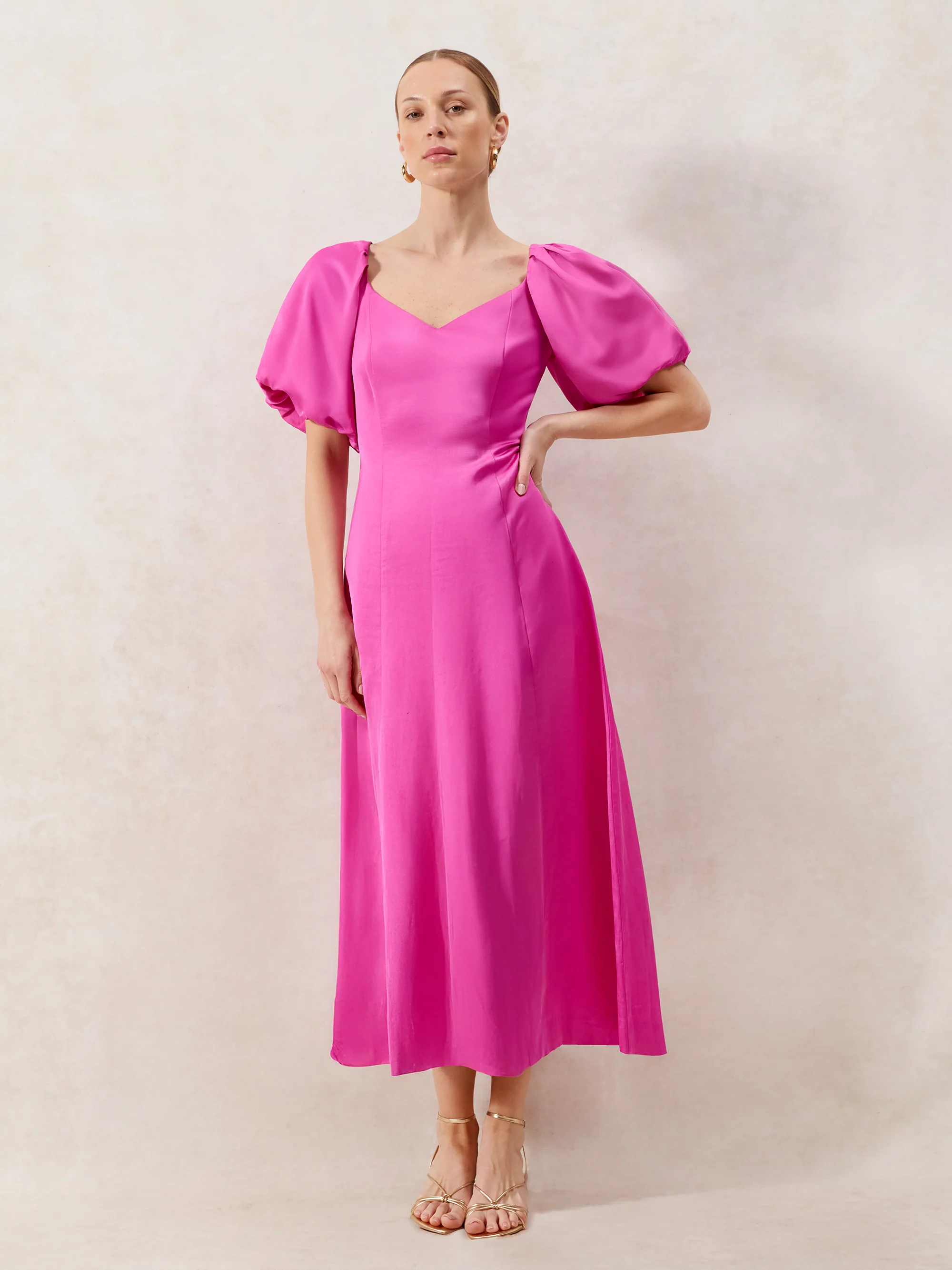 Yasmin Pink Puff Sleeve Dress