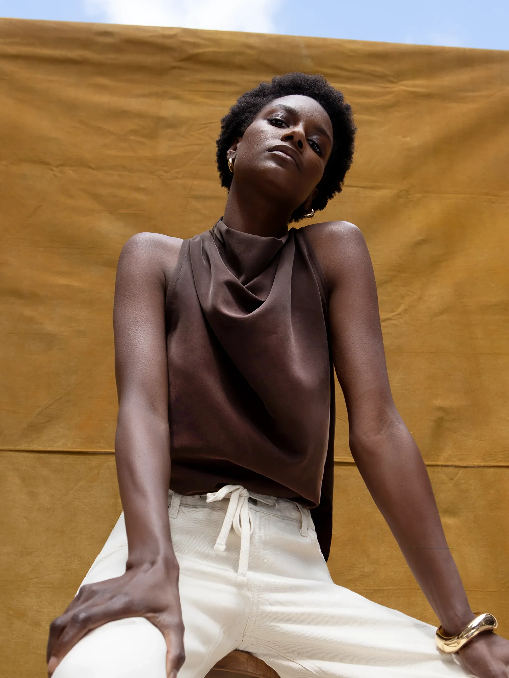 Chocolate Cowl Neck Drape Top