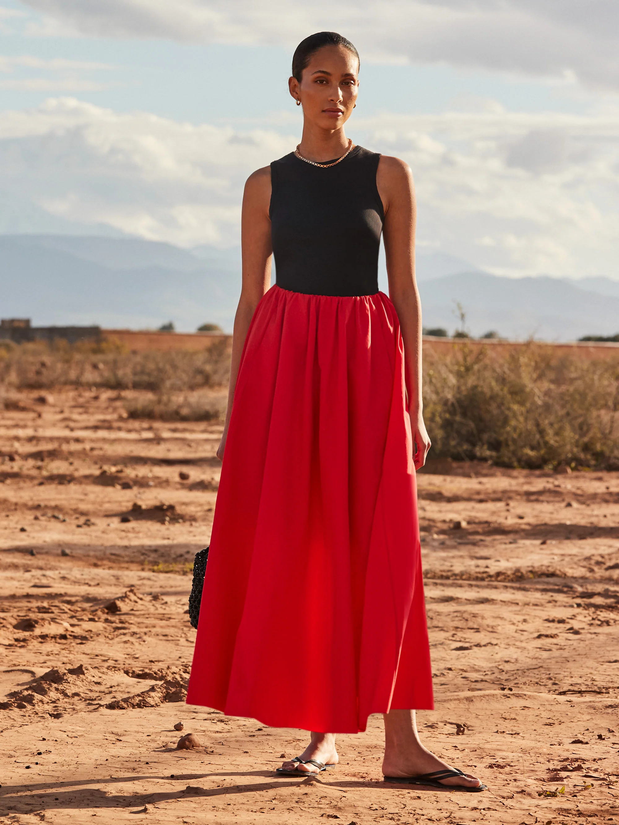 Red Cotton Poplin Skirt