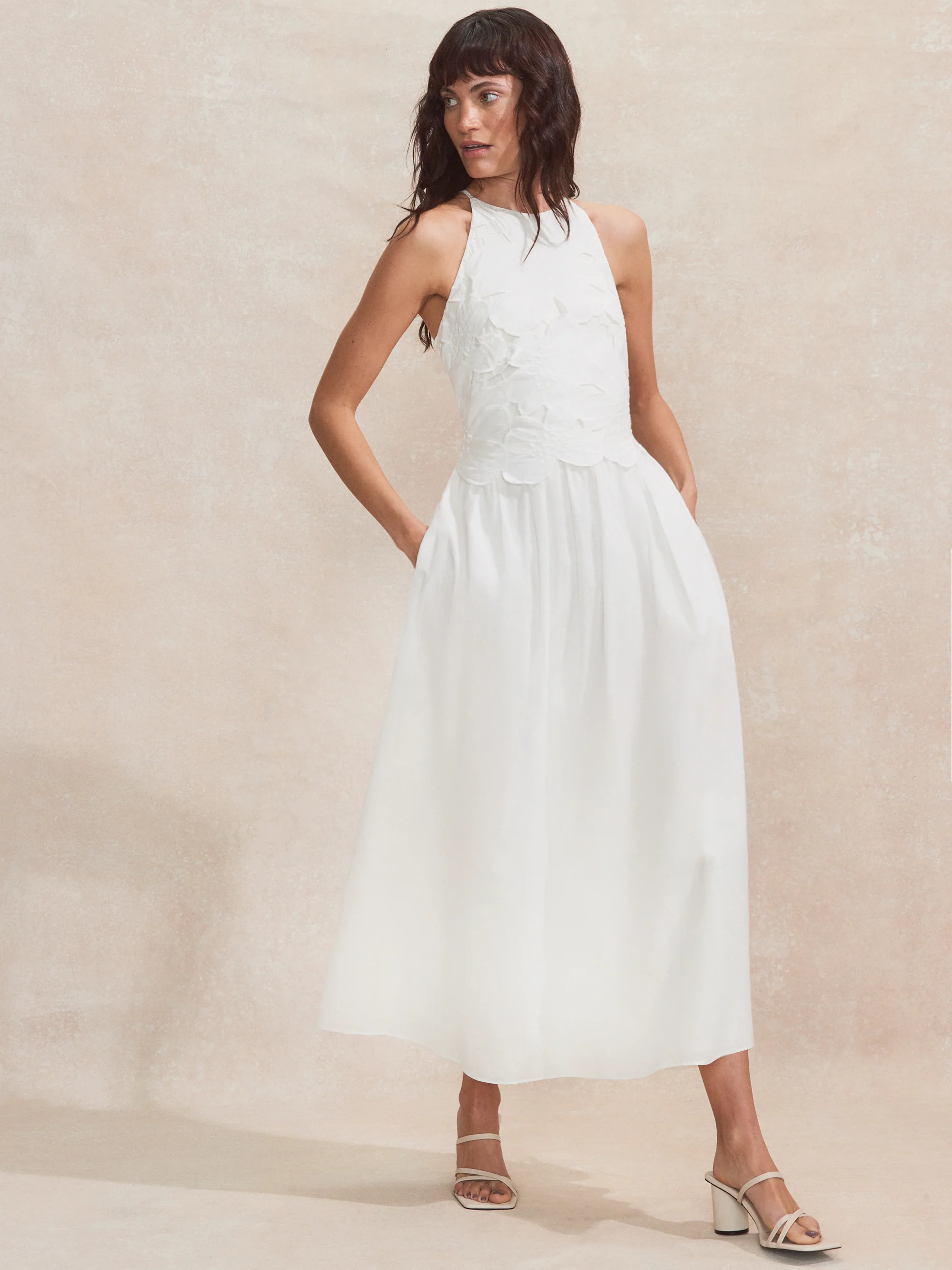 Marina White Floral Cutwork Dress