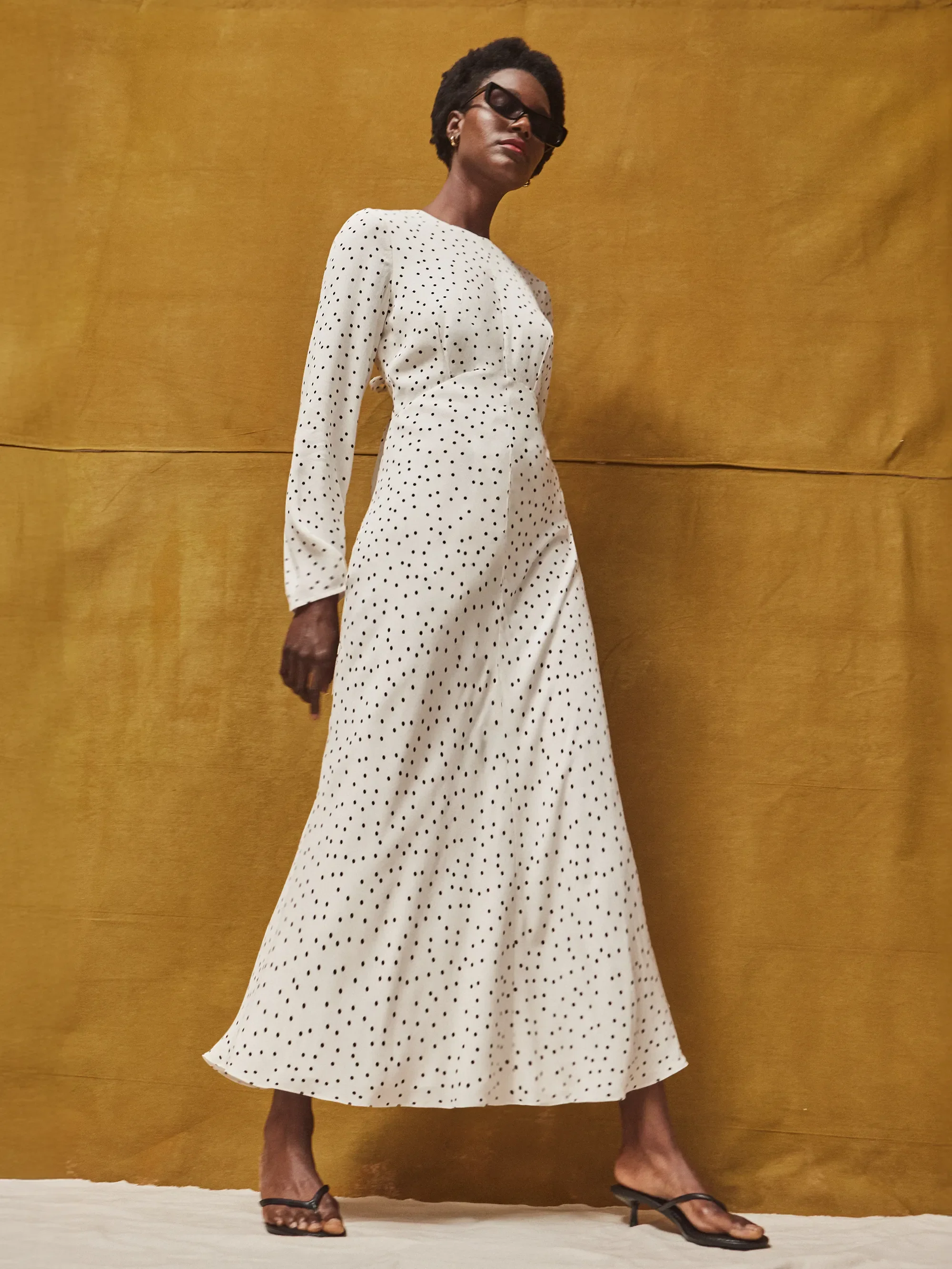 Black And White Polka Dot Tie Back Dress