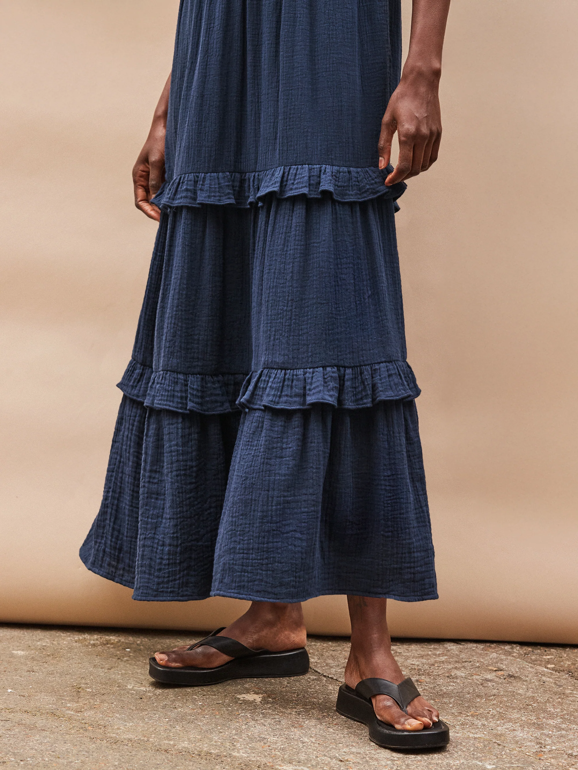 Petite Navy V-Neck Cheesecloth Midaxi Dress