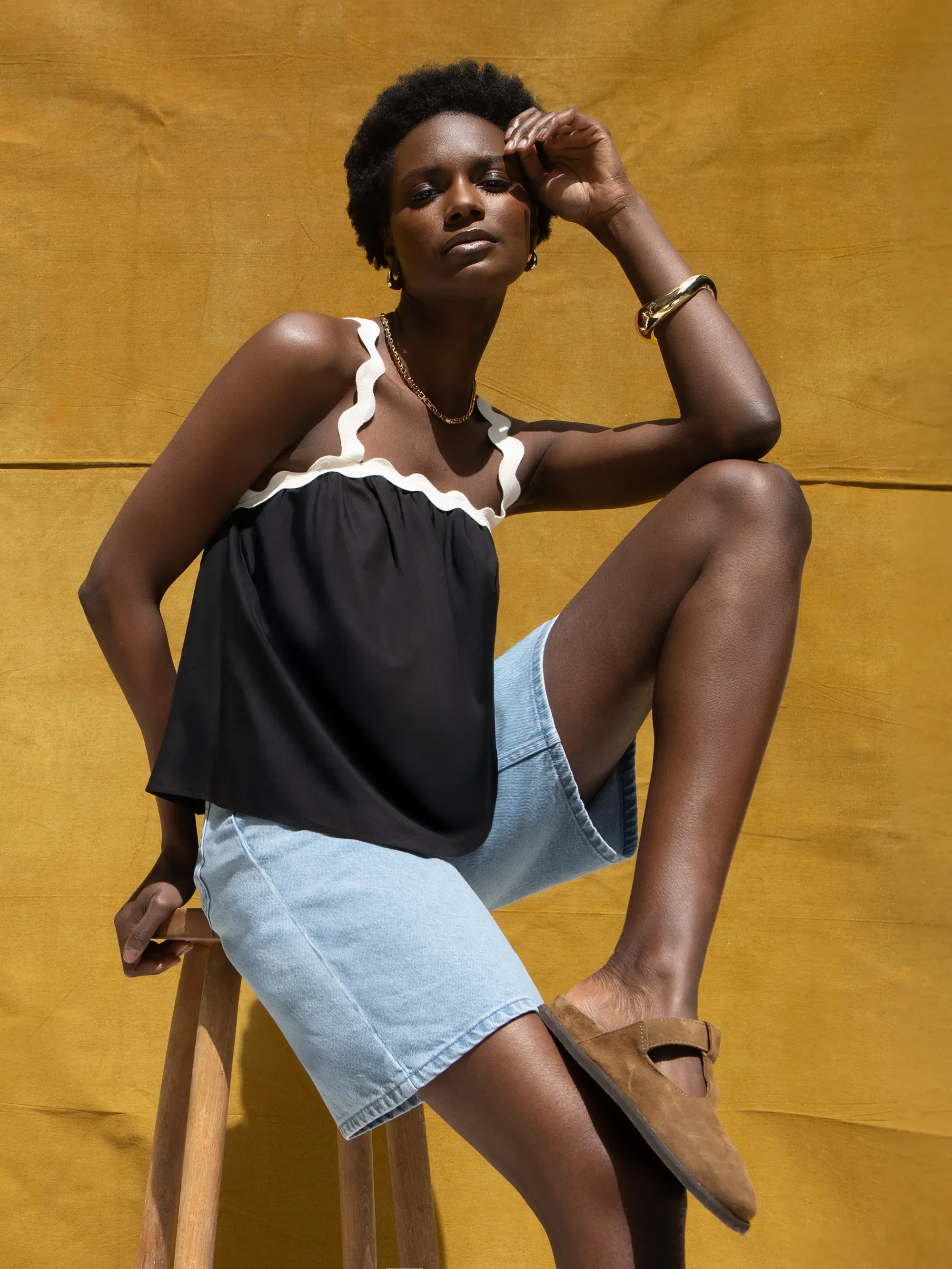 Black Contrast Strap Cami Top