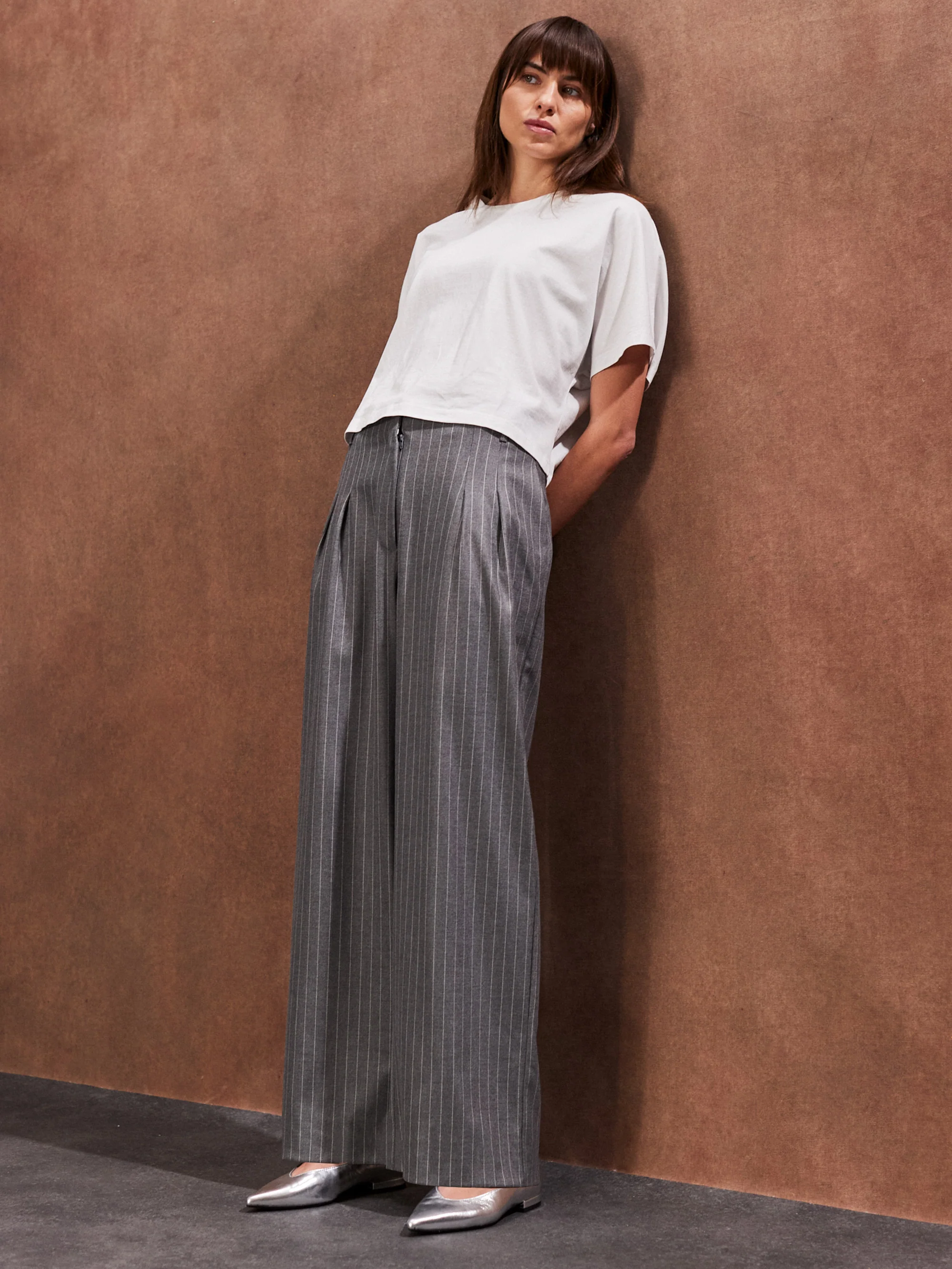 Petite Grey Pinstripe High Waist Trousers